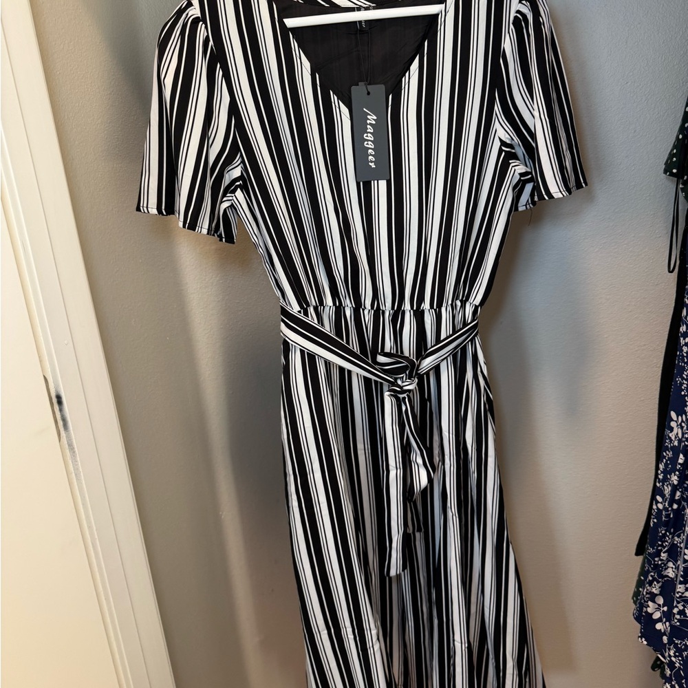 Maggie Black and White Striped dress